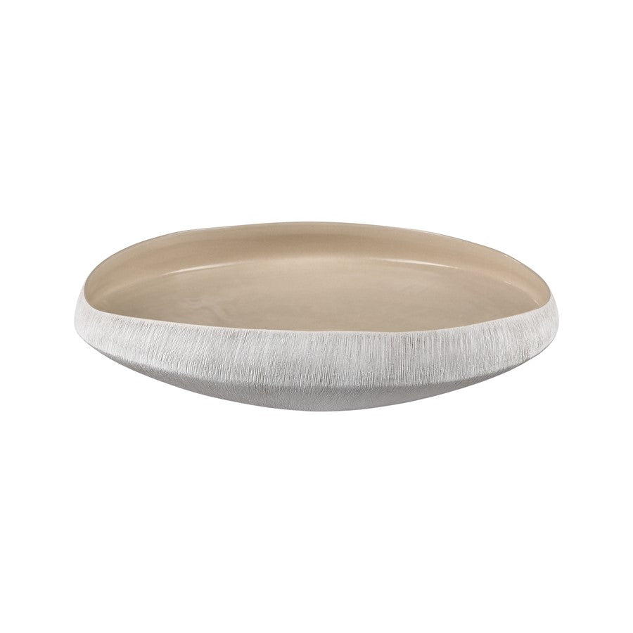Atlas Lighting Greer 17in Low Decorative Bowl | Matte White & Beige Earthenware | Coffee Table & Entryway Centerpiece | Model AC11349-02
