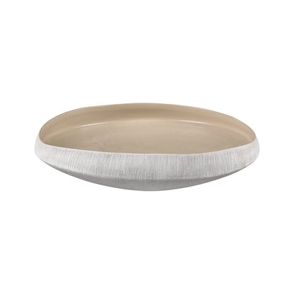 Atlas Lighting Greer 17in Low Decorative Bowl | Matte White & Beige Earthenware | Coffee Table & Entryway Centerpiece | Model AC11349-02