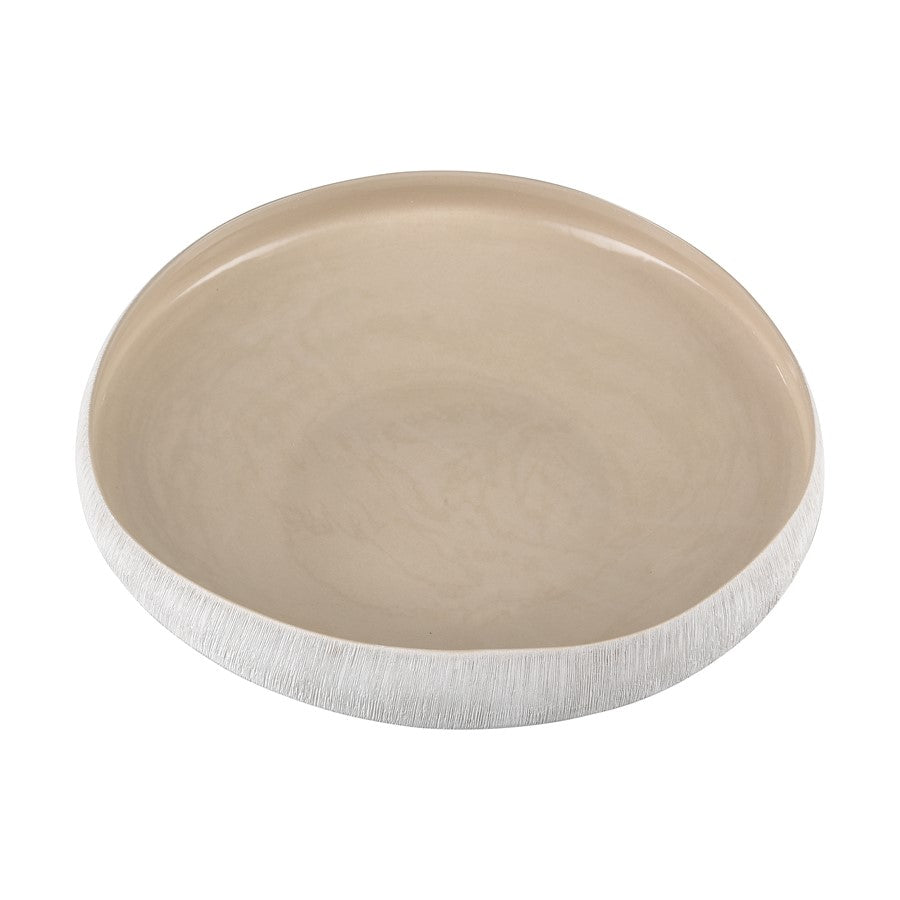 Atlas Lighting Greer 17in Low Decorative Bowl | Matte White & Beige Earthenware | Coffee Table & Entryway Centerpiece | Model AC11349-02