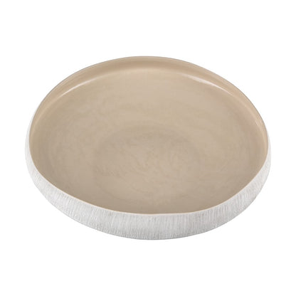 Atlas Lighting Greer 17in Low Decorative Bowl | Matte White & Beige Earthenware | Coffee Table & Entryway Centerpiece | Model AC11349-02