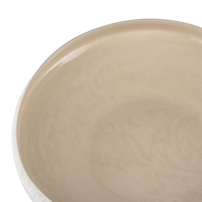 Atlas Lighting Greer 17in Low Decorative Bowl | Matte White & Beige Earthenware | Coffee Table & Entryway Centerpiece | Model AC11349-02