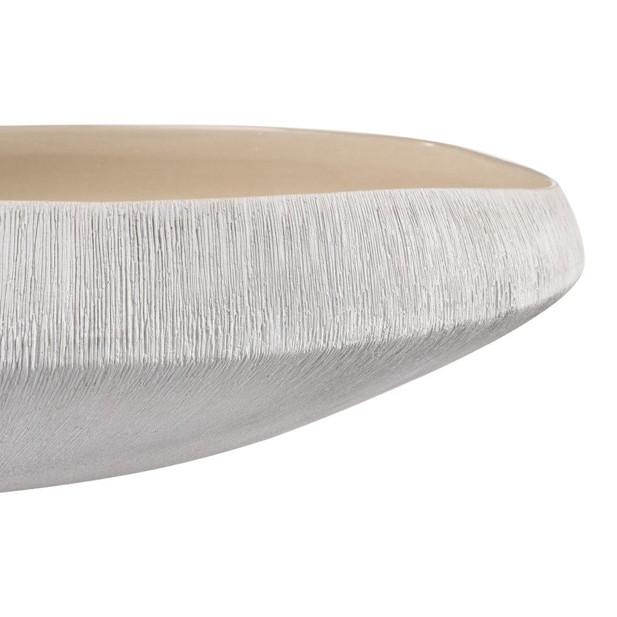 Atlas Lighting Greer 17in Low Decorative Bowl | Matte White & Beige Earthenware | Coffee Table & Entryway Centerpiece | Model AC11349-02