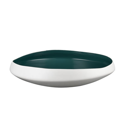 Atlas Lighting Greer 17in Low Decorative Bowl | Matte White & Turquoise Earthenware | Coffee Table & Entryway Centerpiece | Model AC11349-03