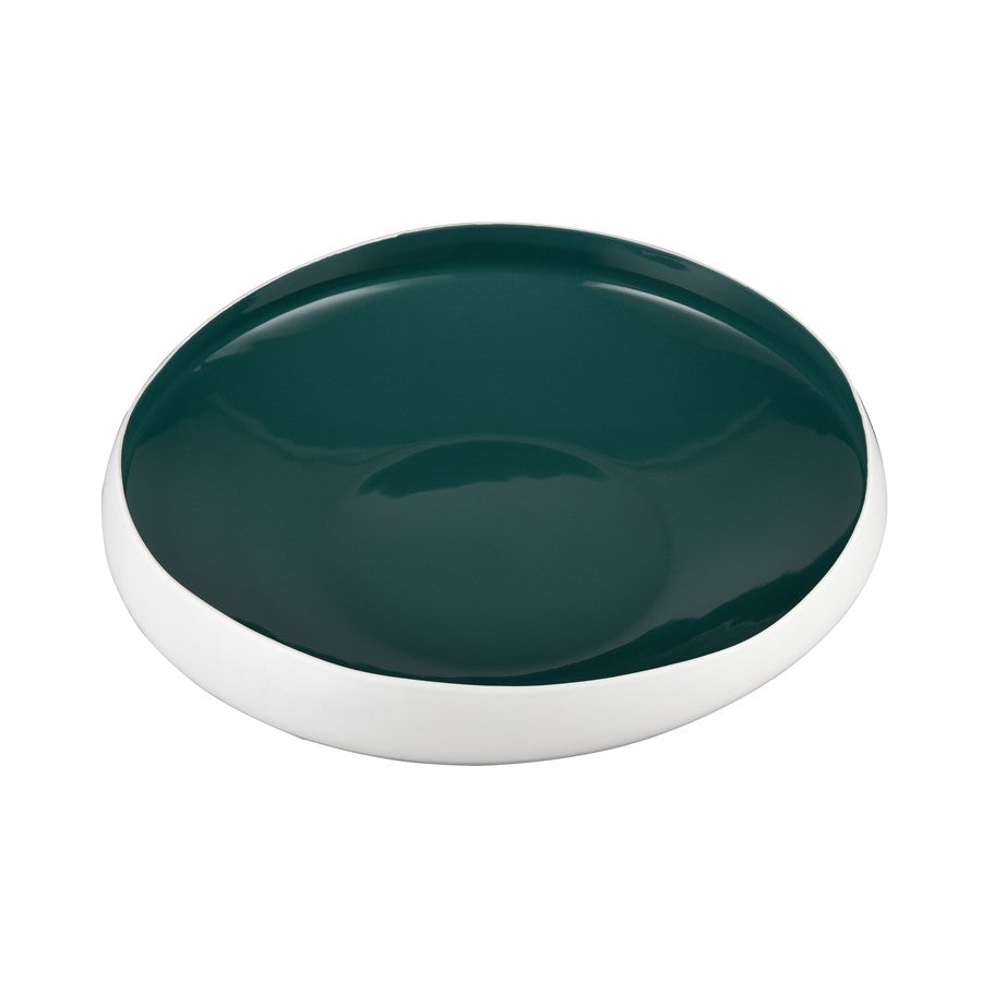 Atlas Lighting Greer 17in Low Decorative Bowl | Matte White & Turquoise Earthenware | Coffee Table & Entryway Centerpiece | Model AC11349-03