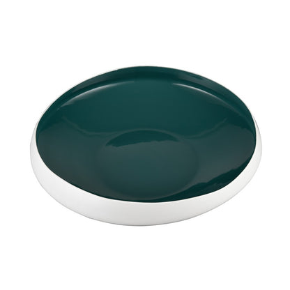 Atlas Lighting Greer 17in Low Decorative Bowl | Matte White & Turquoise Earthenware | Coffee Table & Entryway Centerpiece | Model AC11349-03