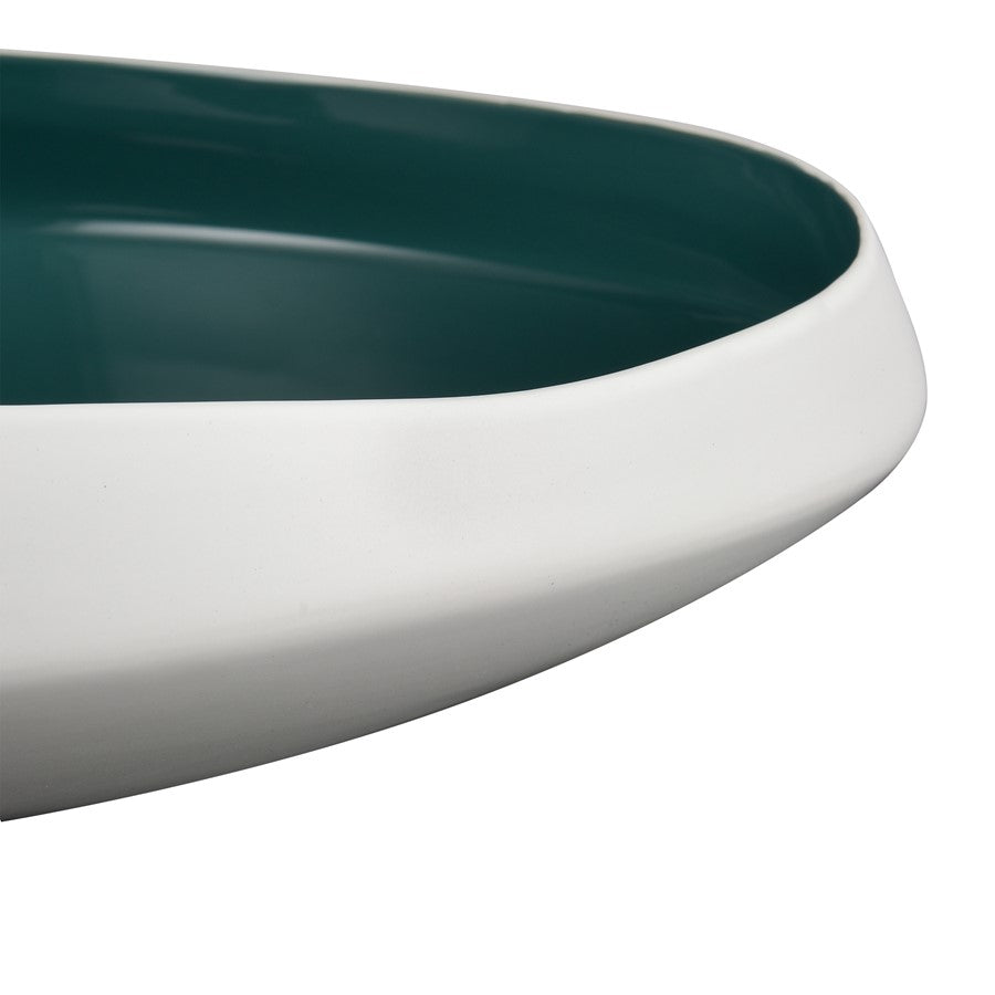 Atlas Lighting Greer 17in Low Decorative Bowl | Matte White & Turquoise Earthenware | Coffee Table & Entryway Centerpiece | Model AC11349-03