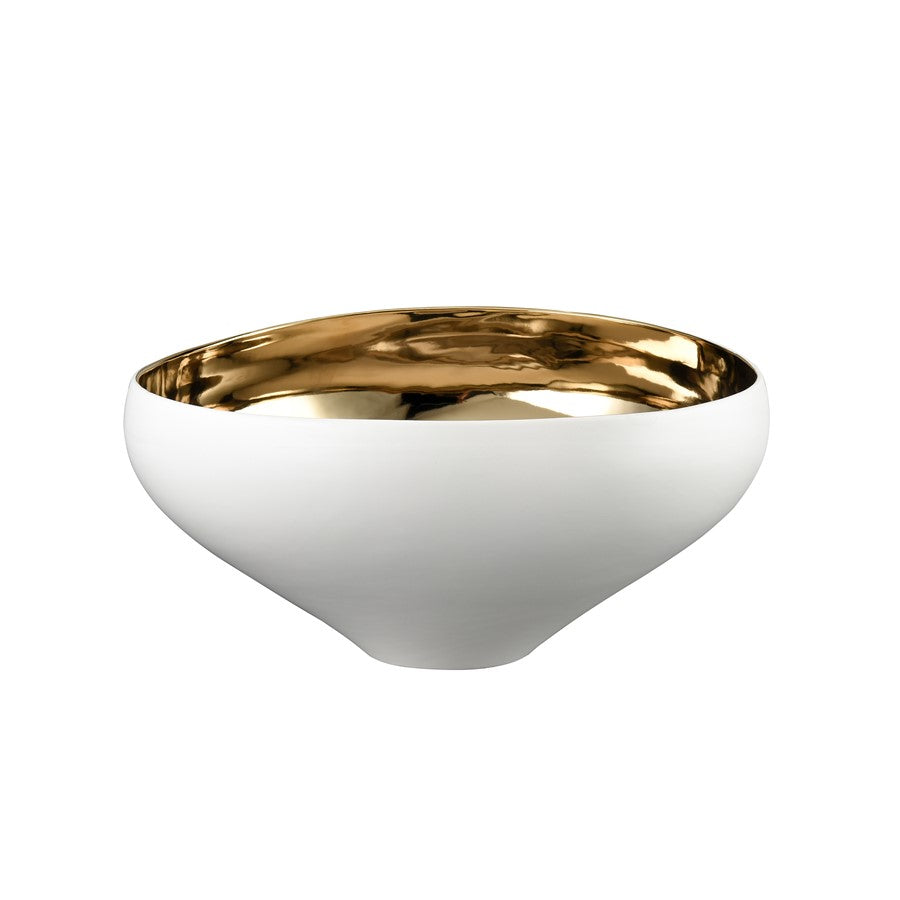 Atlas Lighting Greer 12in Tall Decorative Bowl | Matte White & Gold Earthenware | Coffee Table & Entryway Centerpiece | Model AC11350-01