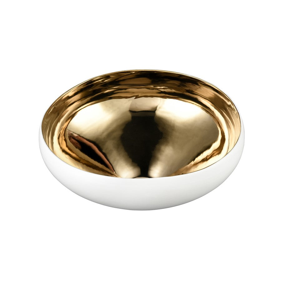 Atlas Lighting Greer 12in Tall Decorative Bowl | Matte White & Gold Earthenware | Coffee Table & Entryway Centerpiece | Model AC11350-01