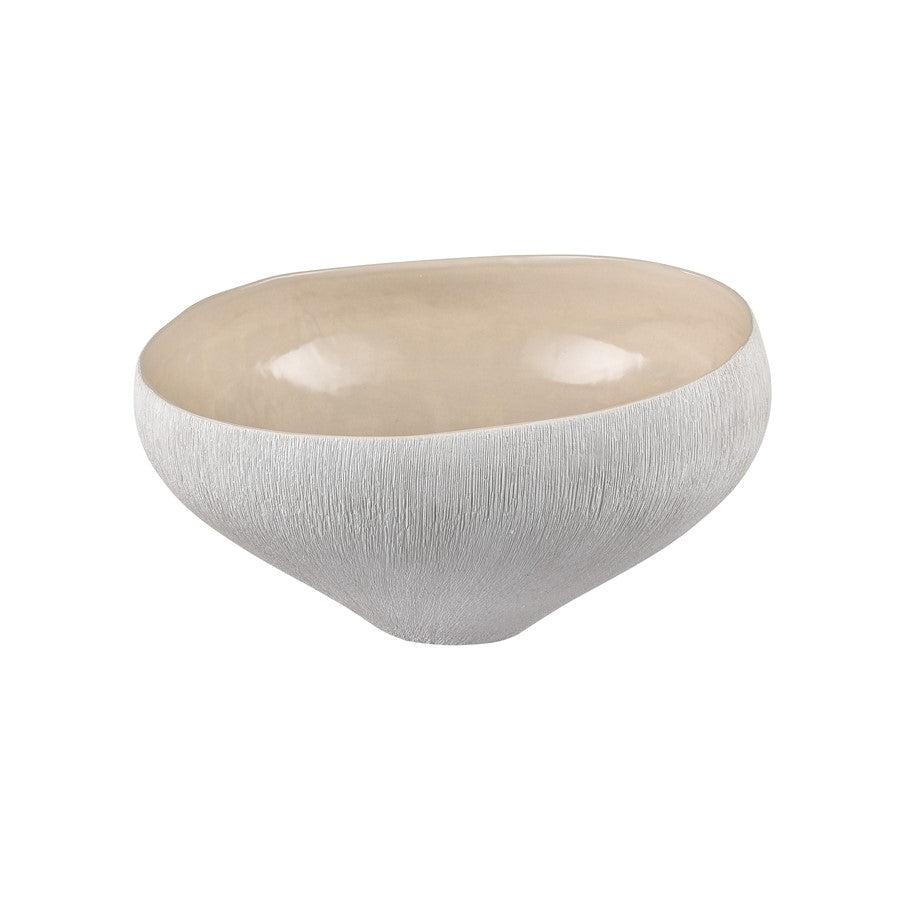 Atlas Lighting Greer Tall Bowl | Matte White & Beige Earthenware | Living Room & Entryway Decor | 12 x 11 x 6 in | Model AC11350-02