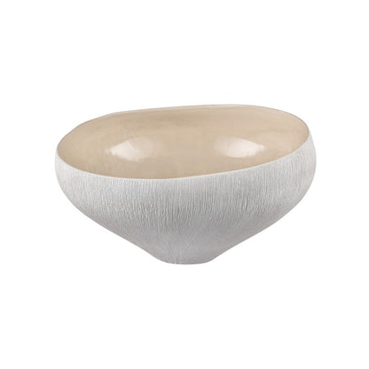 Atlas Lighting Greer Tall Bowl | Matte White & Beige Earthenware | Living Room & Entryway Decor | 12 x 11 x 6 in | Model AC11350-02