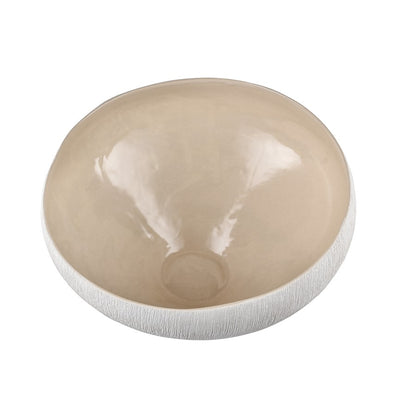 Atlas Lighting Greer Tall Bowl | Matte White & Beige Earthenware | Living Room & Entryway Decor | 12 x 11 x 6 in | Model AC11350-02