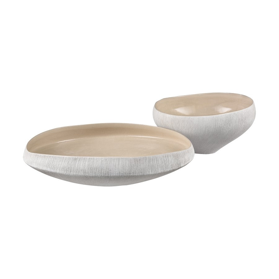 Atlas Lighting Greer Tall Bowl | Matte White & Beige Earthenware | Living Room & Entryway Decor | 12 x 11 x 6 in | Model AC11350-02