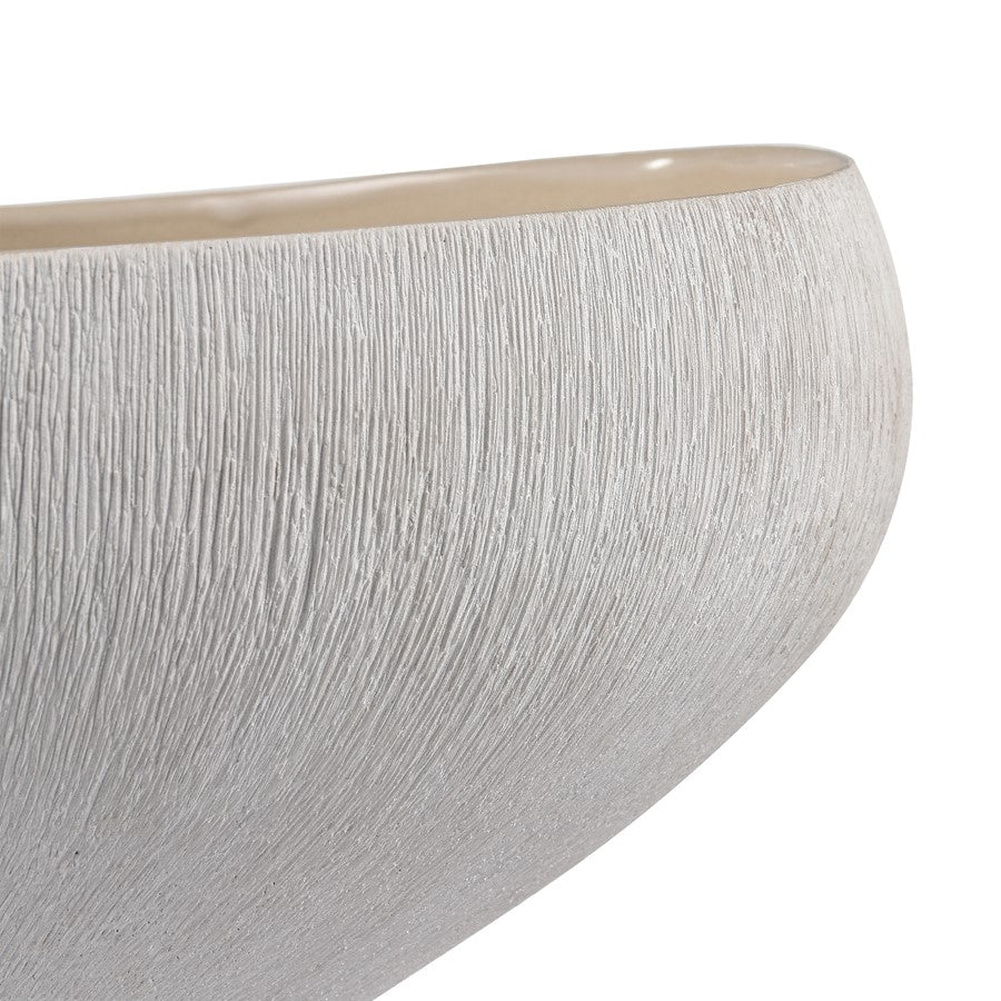 Atlas Lighting Greer Tall Bowl | Matte White & Beige Earthenware | Living Room & Entryway Decor | 12 x 11 x 6 in | Model AC11350-02
