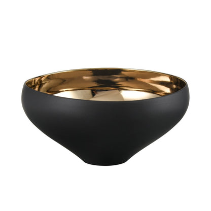 Atlas Lighting Greer Tall Bowl | Matte Black & Gold Glazed Earthenware | Living Room & Entryway Decor | 12 x 11 x 6 in | Model AC11350-03