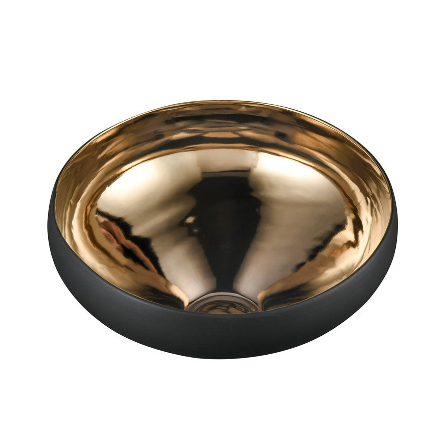 Atlas Lighting Greer Tall Bowl | Matte Black & Gold Glazed Earthenware | Living Room & Entryway Decor | 12 x 11 x 6 in | Model AC11350-03