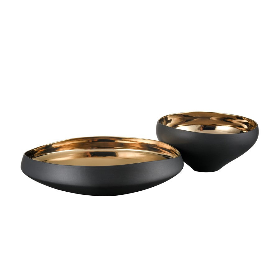 Atlas Lighting Greer Tall Bowl | Matte Black & Gold Glazed Earthenware | Living Room & Entryway Decor | 12 x 11 x 6 in | Model AC11350-03