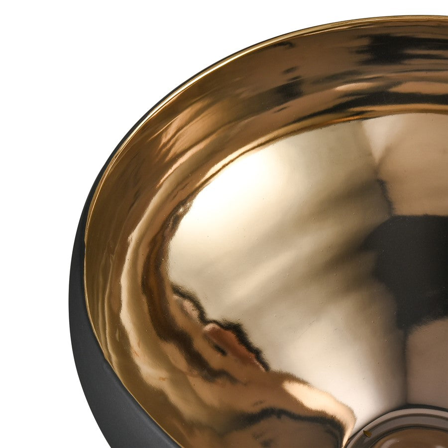 Atlas Lighting Greer Tall Bowl | Matte Black & Gold Glazed Earthenware | Living Room & Entryway Decor | 12 x 11 x 6 in | Model AC11350-03