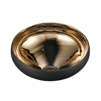 Atlas Lighting Greer Tall Bowl | Matte Black & Gold Glazed Earthenware | Living Room & Entryway Decor | 12 x 11 x 6 in | Model AC11350-03