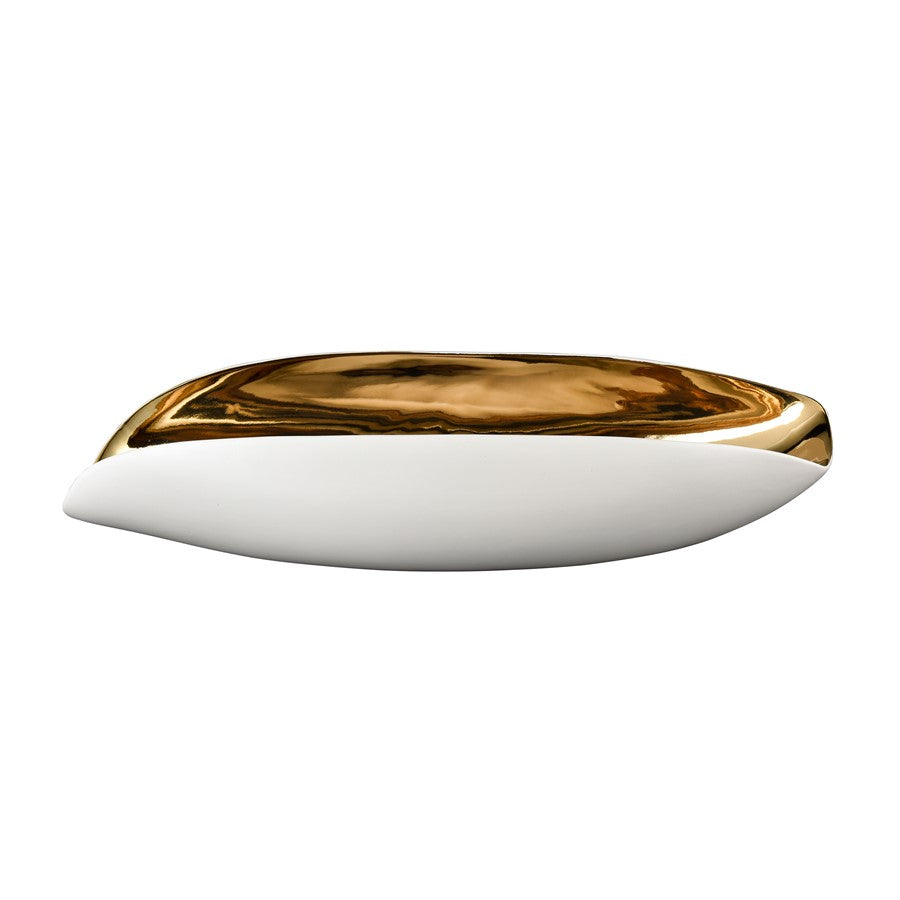 Atlas Lighting Greer Vessel | Matte White & Gold Earthenware | Living Room & Entryway Decor | 17 x 7 x 4 in | Model AC11351-01