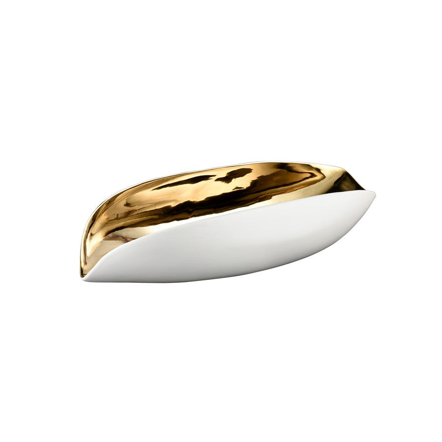 Atlas Lighting Greer Vessel | Matte White & Gold Earthenware | Living Room & Entryway Decor | 17 x 7 x 4 in | Model AC11351-01