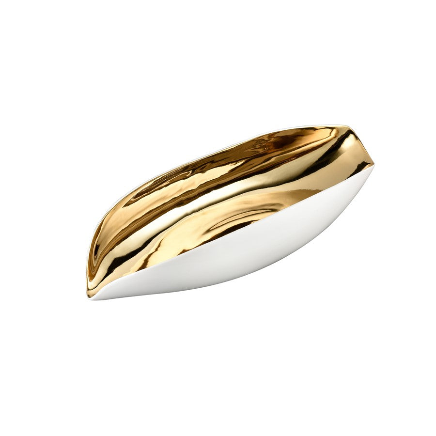 Atlas Lighting Greer Vessel | Matte White & Gold Earthenware | Living Room & Entryway Decor | 17 x 7 x 4 in | Model AC11351-01