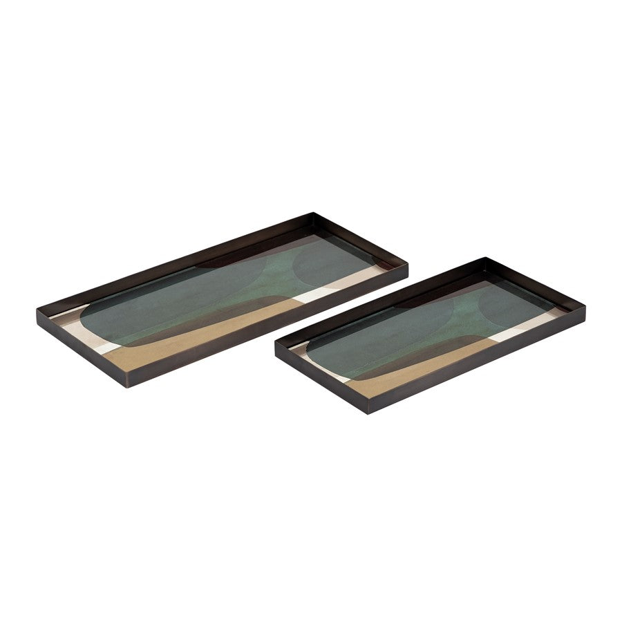 Atlas Lighting Gresham Small Serving Tray | Modern Bronze Metal with Geometric Pattern | Coffee Table & Entryway Organizer | Model AC11352-01