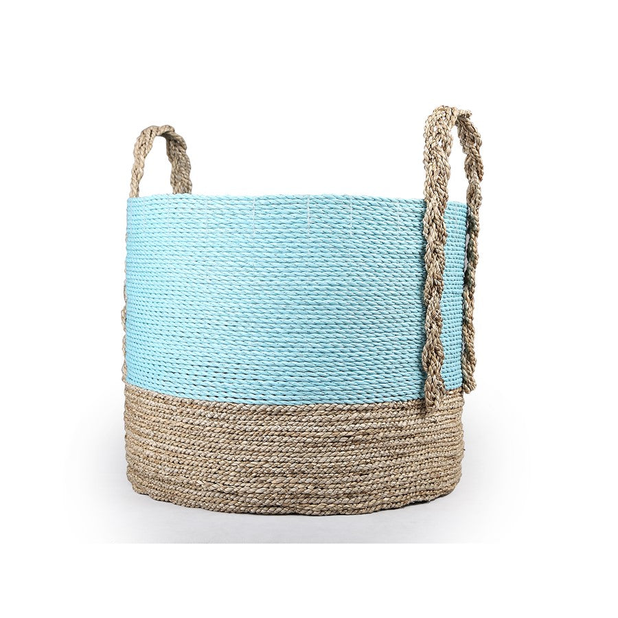 Atlas Lighting Grove Basket Set of 2 | Natural Seagrass & Raffia with Light Blue Accent | Living Room & Bedroom Storage | Model AC11354-01S