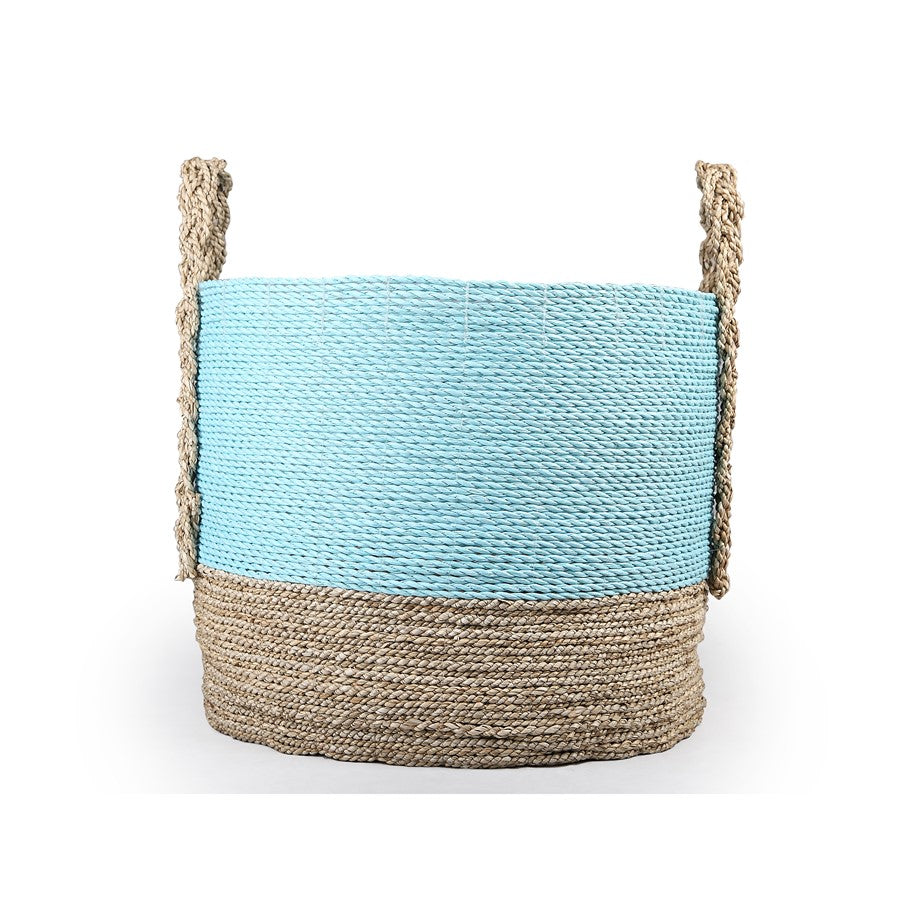 Atlas Lighting Grove Basket Set of 2 | Natural Seagrass & Raffia with Light Blue Accent | Living Room & Bedroom Storage | Model AC11354-01S