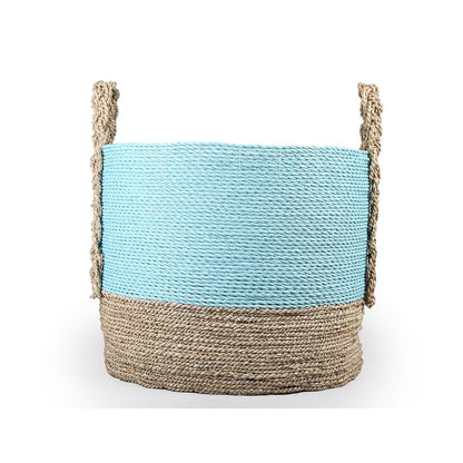 Atlas Lighting Grove Basket Set of 2 | Natural Seagrass & Raffia with Light Blue Accent | Living Room & Bedroom Storage | Model AC11354-01S