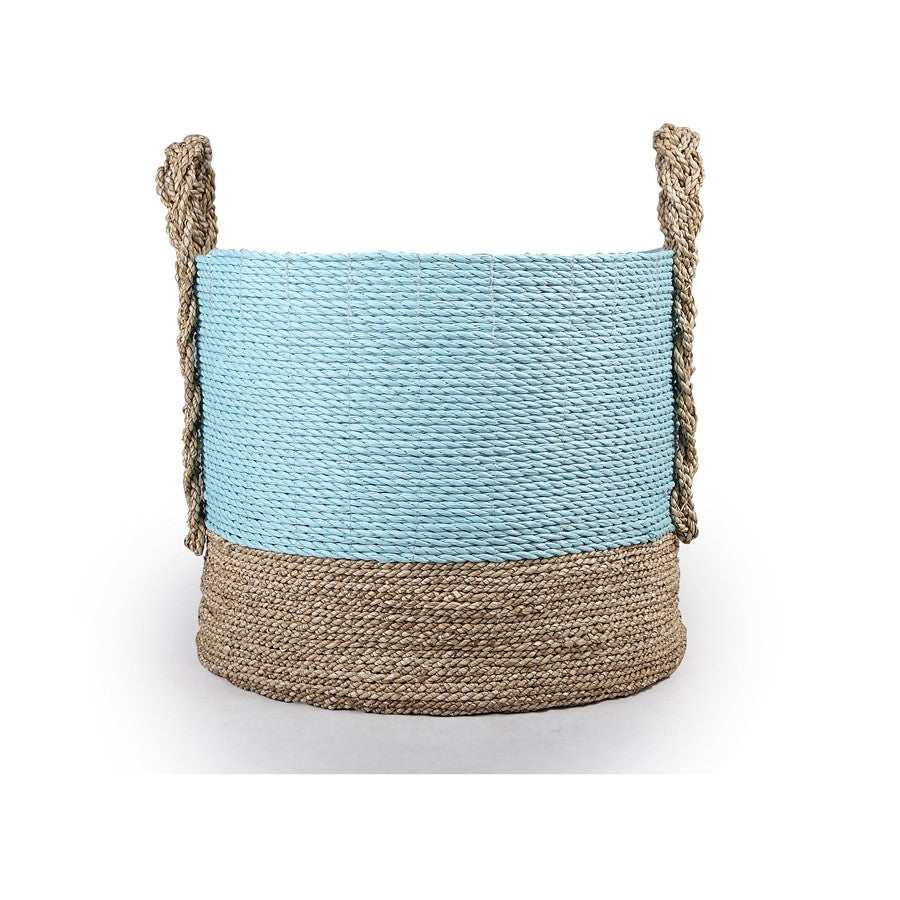 Atlas Lighting Grove Basket Set of 2 | Natural Seagrass & Raffia with Light Blue Accent | Living Room & Bedroom Storage | Model AC11354-01S