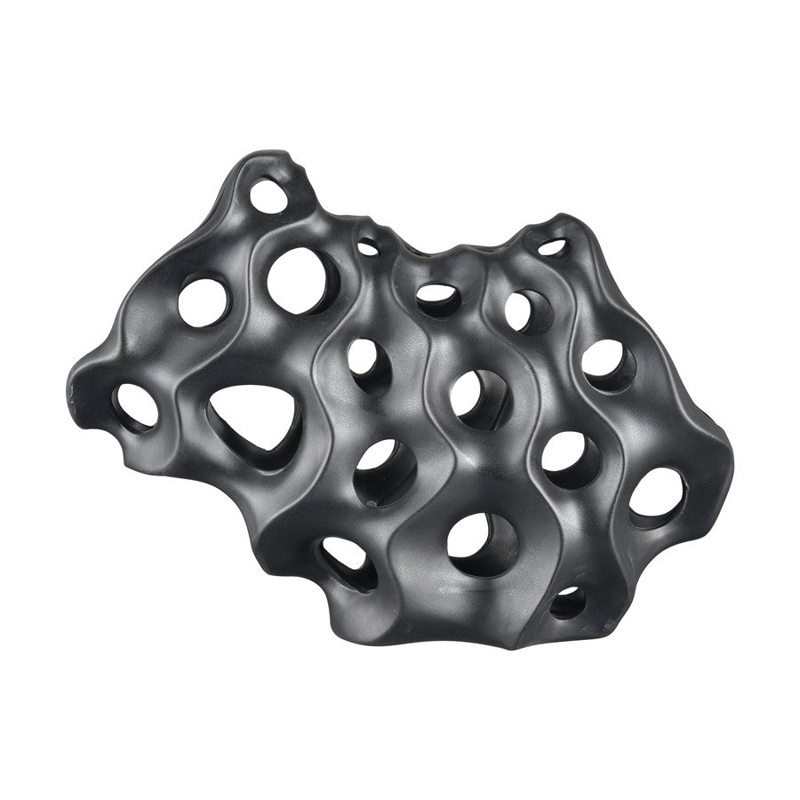 Atlas Lighting Gwin Sculpture | Modern Black Earthenware Abstract Coral | Shelf & Console Decor | 16 x 6 x 11.5 in | Model AC11355-01