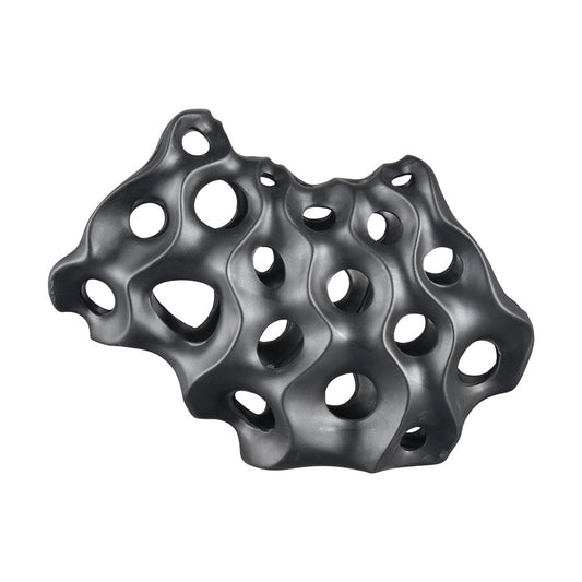 Atlas Lighting Gwin Sculpture | Modern Black Earthenware Abstract Coral | Shelf & Console Decor | 16 x 6 x 11.5 in | Model AC11355-01