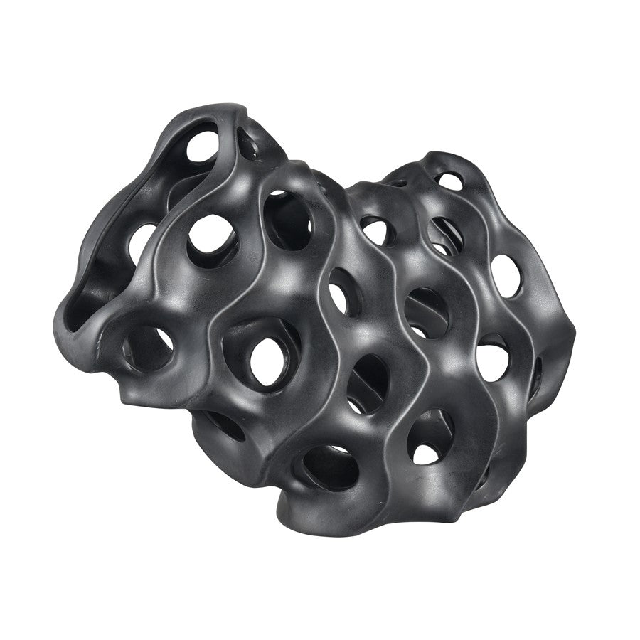 Atlas Lighting Gwin Sculpture | Modern Black Earthenware Abstract Coral | Shelf & Console Decor | 16 x 6 x 11.5 in | Model AC11355-01
