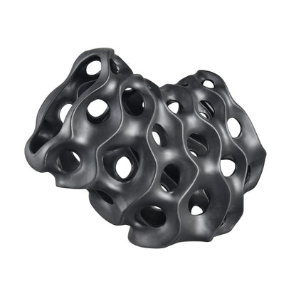 Atlas Lighting Gwin Sculpture | Modern Black Earthenware Abstract Coral | Shelf & Console Decor | 16 x 6 x 11.5 in | Model AC11355-01