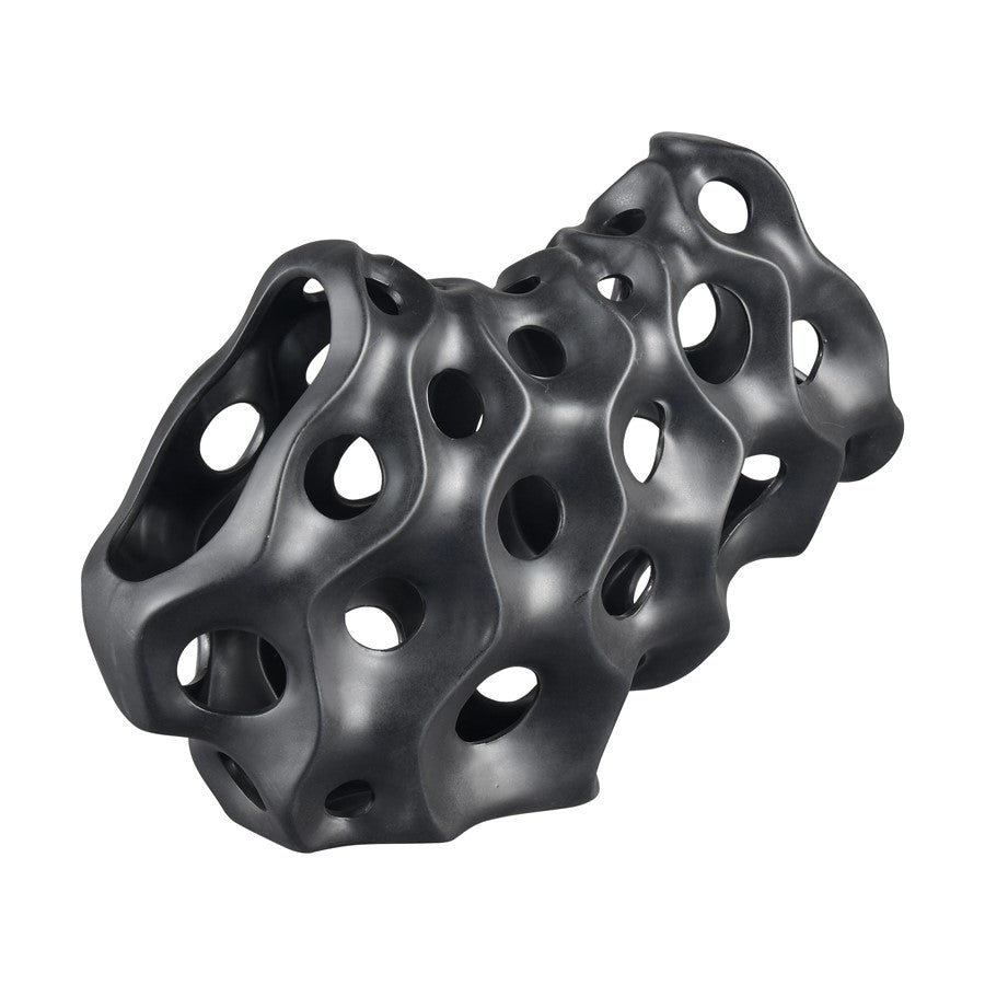 Atlas Lighting Gwin Sculpture | Modern Black Earthenware Abstract Coral | Shelf & Console Decor | 16 x 6 x 11.5 in | Model AC11355-01