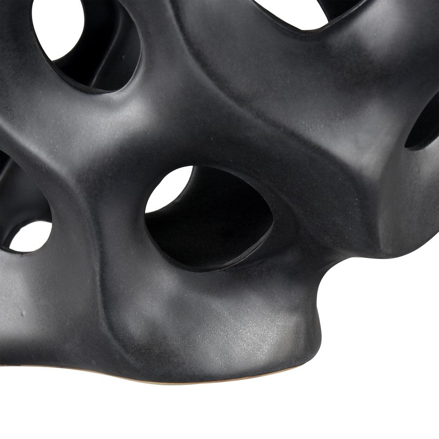 Atlas Lighting Gwin Sculpture | Modern Black Earthenware Abstract Coral | Shelf & Console Decor | 16 x 6 x 11.5 in | Model AC11355-01