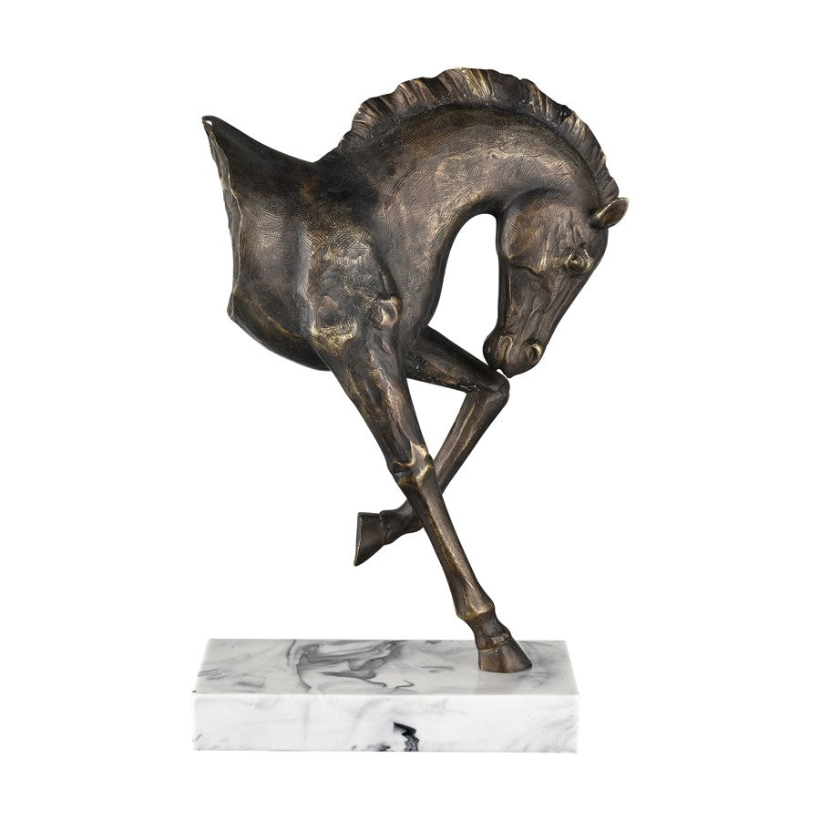 Atlas Lighting Hadley Horse Sculpture | Bronze Composite with White Marbleized Base | Bookshelf & Mantel Decor | Model AC11356-01
