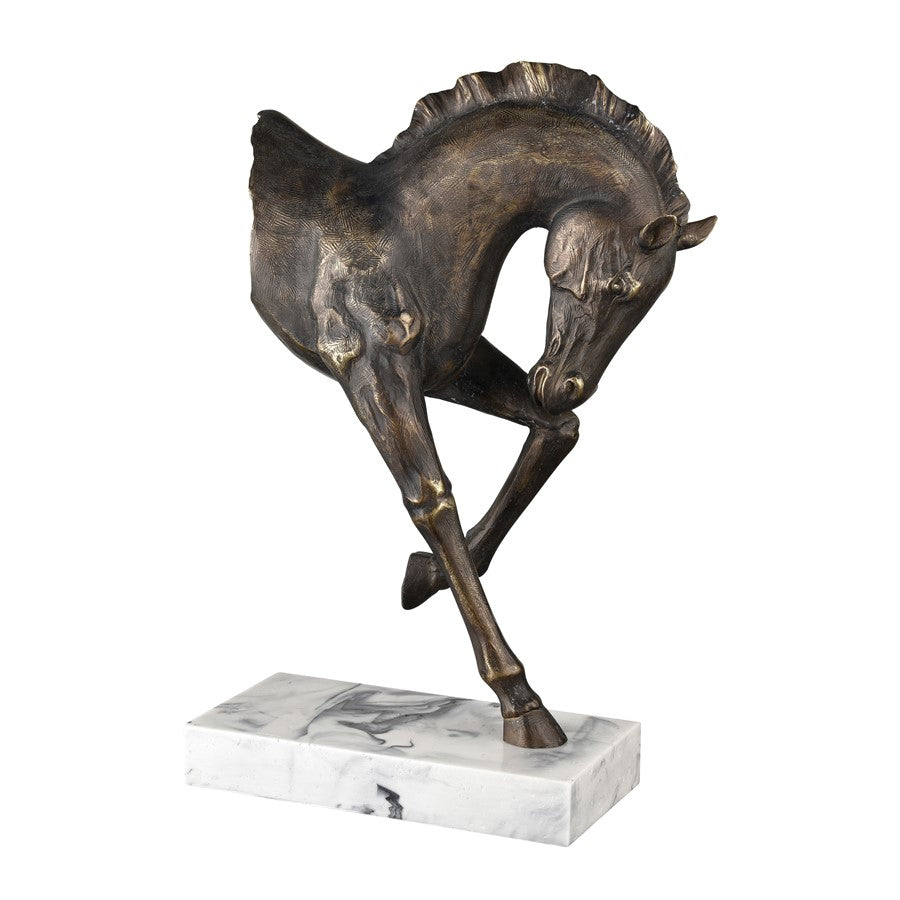 Atlas Lighting Hadley Horse Sculpture | Bronze Composite with White Marbleized Base | Bookshelf & Mantel Decor | Model AC11356-01