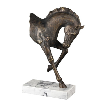 Atlas Lighting Hadley Horse Sculpture | Bronze Composite with White Marbleized Base | Bookshelf & Mantel Decor | Model AC11356-01