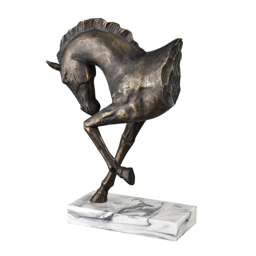 Atlas Lighting Hadley Horse Sculpture | Bronze Composite with White Marbleized Base | Bookshelf & Mantel Decor | Model AC11356-01