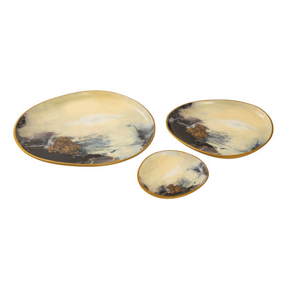 Atlas Lighting Haley Tray Set of 3 | Satin Brass Metal with White Enamel | Coffee Table & Entryway Organizer | 14 x 13.25 x 1 in | Model AC11357-01S