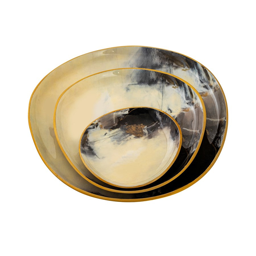 Atlas Lighting Haley Tray Set of 3 | Satin Brass Metal with White Enamel | Coffee Table & Entryway Organizer | 14 x 13.25 x 1 in | Model AC11357-01S