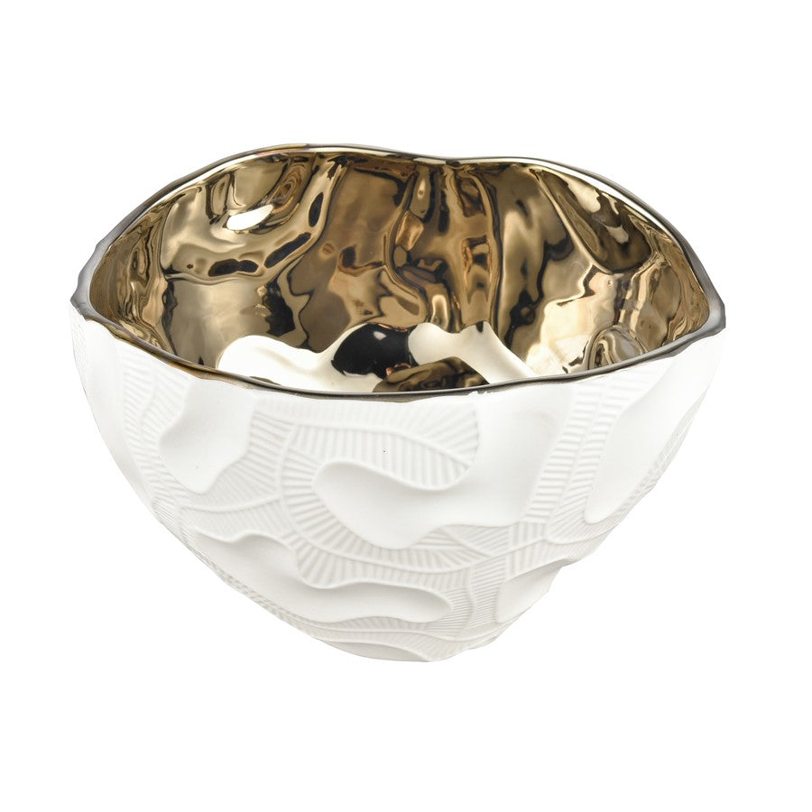 Atlas Lighting Halford Bowl | Matte White Earthenware with Gold Glazed Interior | Coffee Table & Kitchen Decor | 8 x 7.25 x 5.25 in | Model AC11358-01