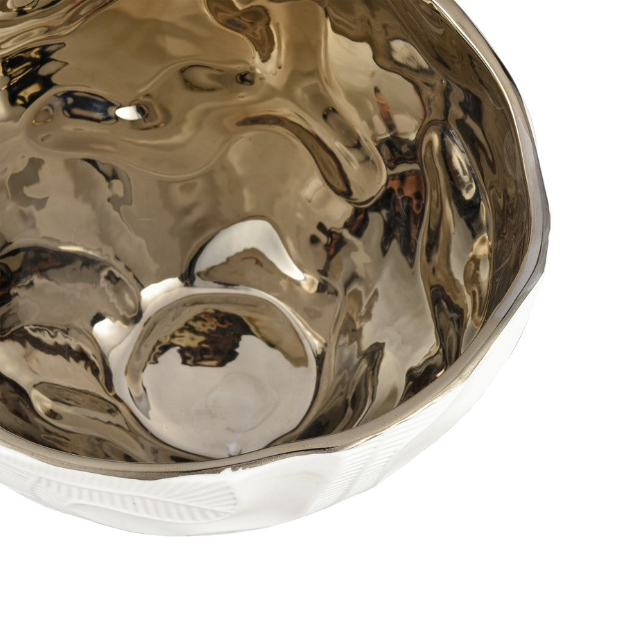 Atlas Lighting Halford Bowl | Matte White Earthenware with Gold Glazed Interior | Coffee Table & Kitchen Decor | 8 x 7.25 x 5.25 in | Model AC11358-01
