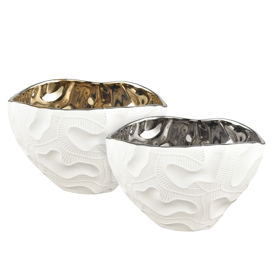 Atlas Lighting Halford Bowl | Matte White Earthenware with Gold Glazed Interior | Coffee Table & Kitchen Decor | 8 x 7.25 x 5.25 in | Model AC11358-01