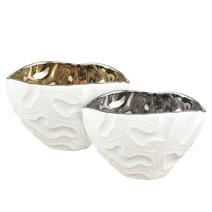Atlas Lighting Halford Bowl | Matte White Earthenware with Gold Glazed Interior | Coffee Table & Kitchen Decor | 8 x 7.25 x 5.25 in | Model AC11358-01
