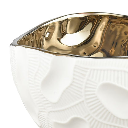 Atlas Lighting Halford Bowl | Matte White Earthenware with Gold Glazed Interior | Coffee Table & Kitchen Decor | 8 x 7.25 x 5.25 in | Model AC11358-01