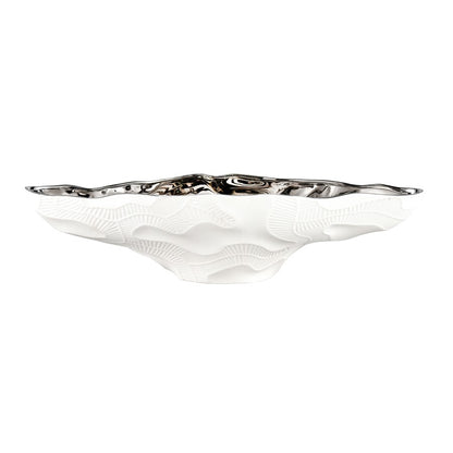 Atlas Lighting Halford Bowl Large | Matte White Earthenware with Silver Glazed Interior | Coffee Table & Centerpiece Decor | Model AC11359-01