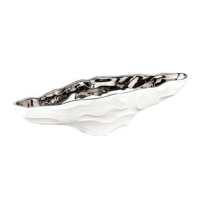 Atlas Lighting Halford Bowl Large | Matte White Earthenware with Silver Glazed Interior | Coffee Table & Centerpiece Decor | Model AC11359-01