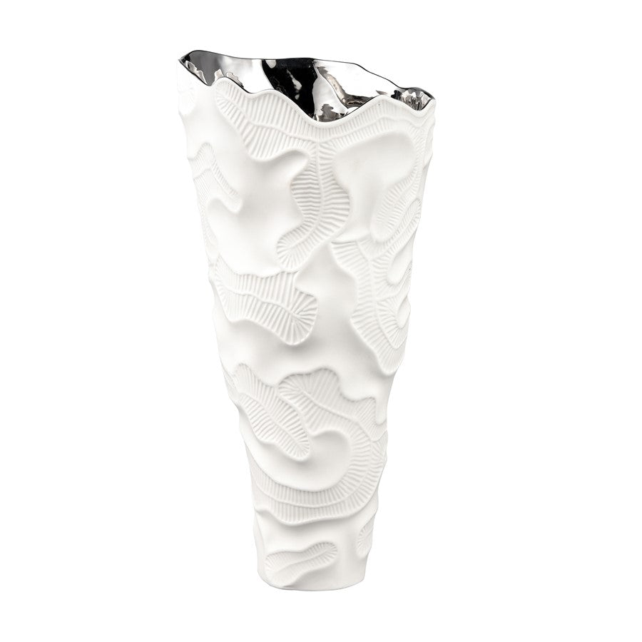 Atlas Lighting Halford 18in Tall Vase | Matte White Earthenware with Silver Interior | Living Room & Entryway Decor | Model AC11360-01